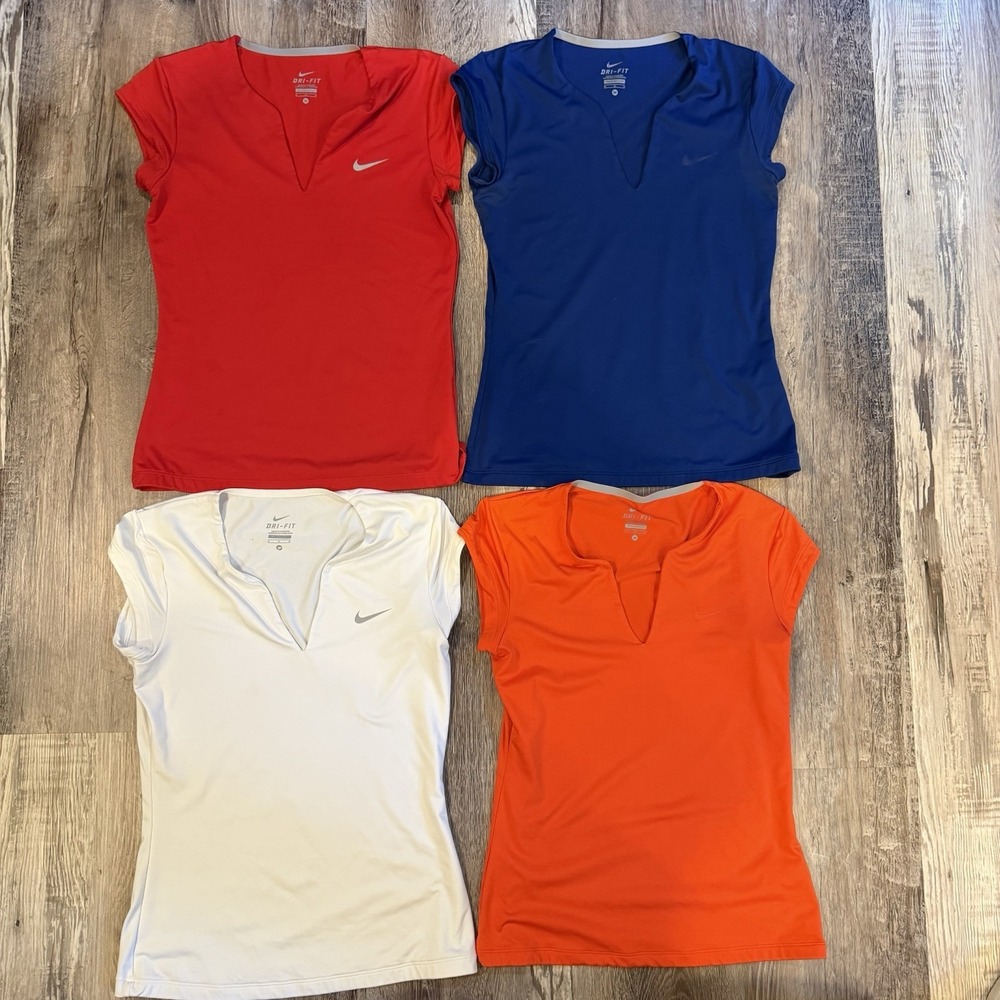 Bundle Nike Tennis Dri-Fit Pure Short Cap Sleeve Shirt Top Women's Medium V-Neck